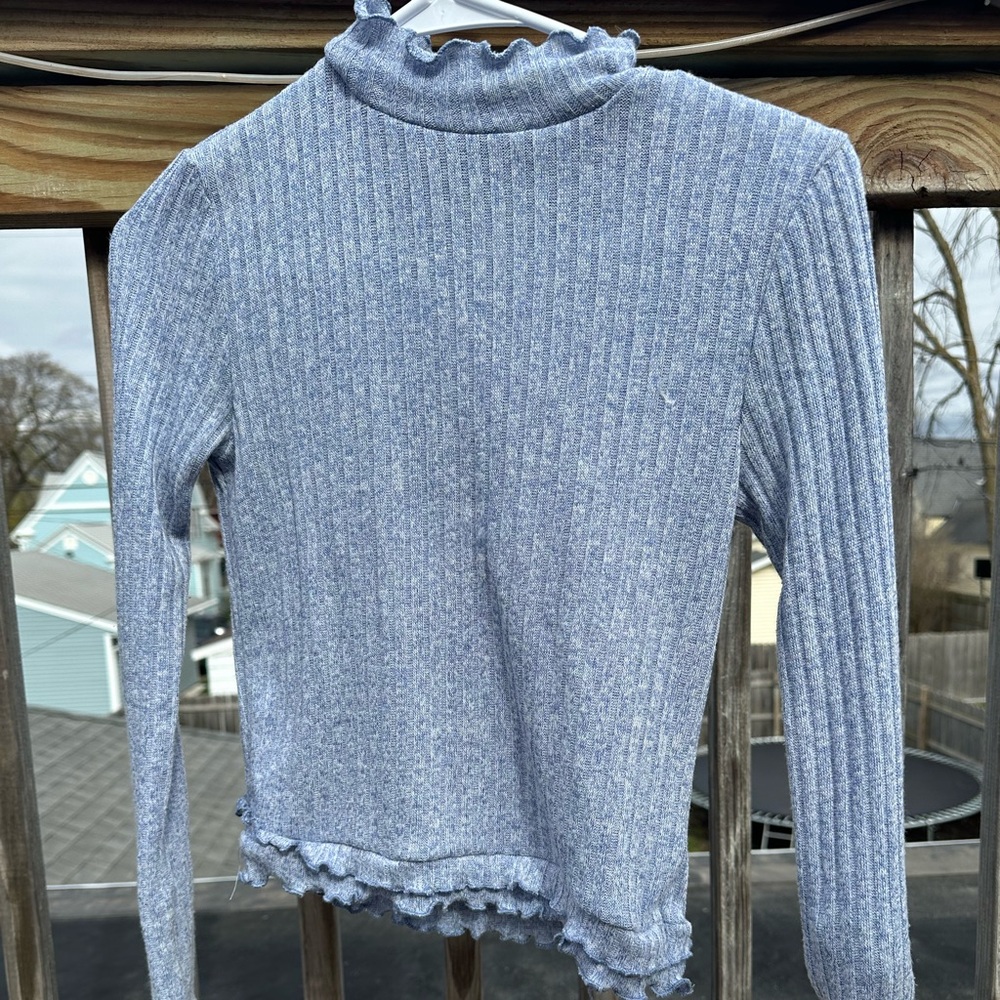 Forever 21 Blue Ribbed Ruffled Blouse